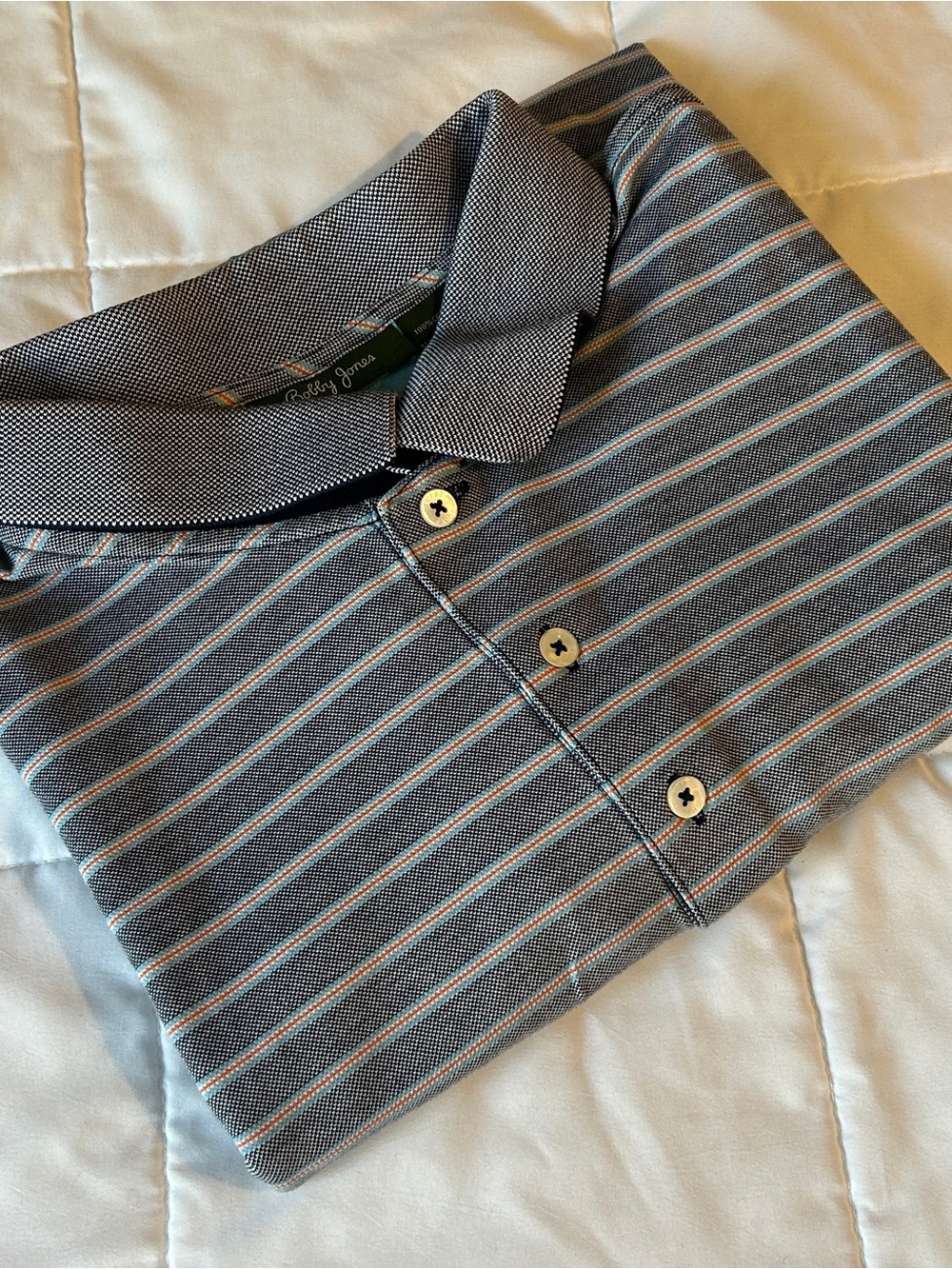 Bobby Jones Grey Polo with Thin Blue and Orange Stripes